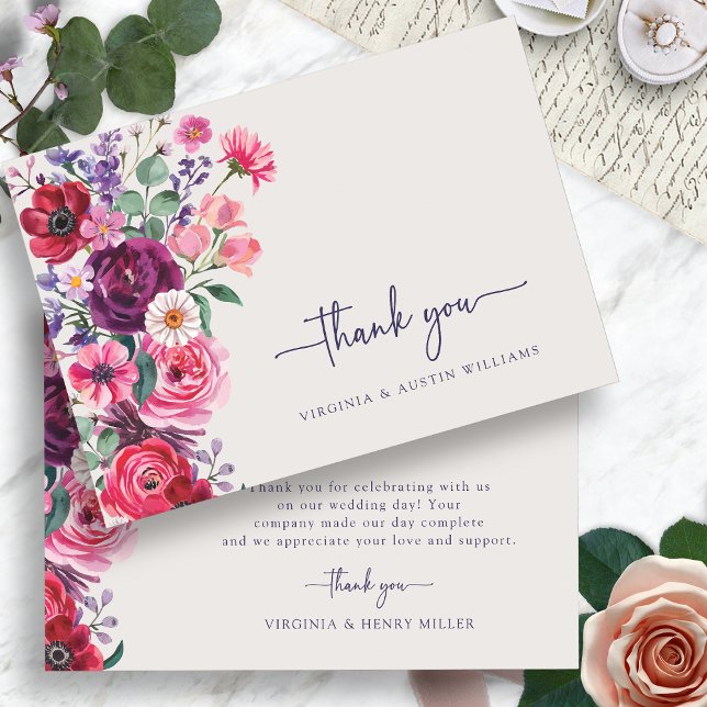 Carte De Remerciements Mariage floral coloré (Colorful Floral Wedding Thank You Card by Painted Paperie
)