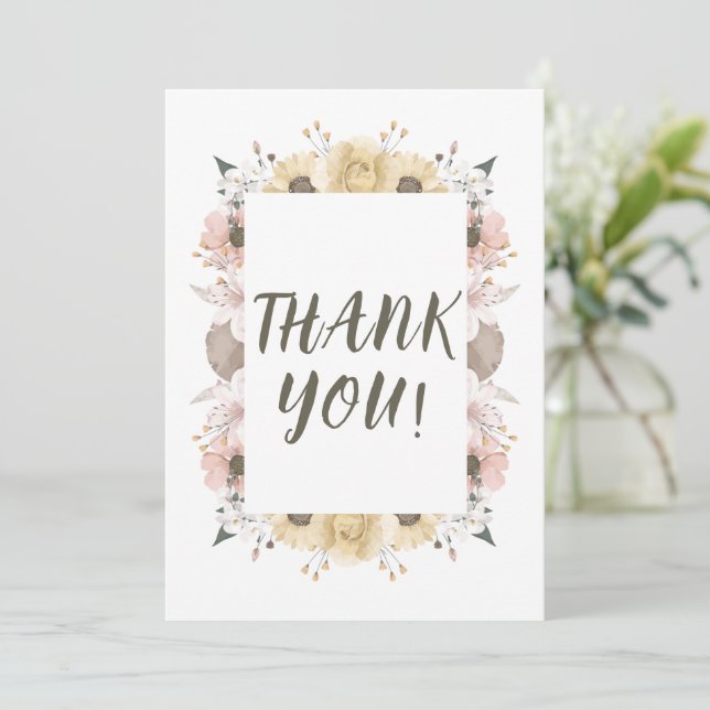 Carte De Remerciements Mariage Floral Couleur Pastel (Debout devant)