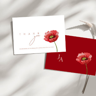 Carte De Remerciements Mariage floral Crimson Red Poppy