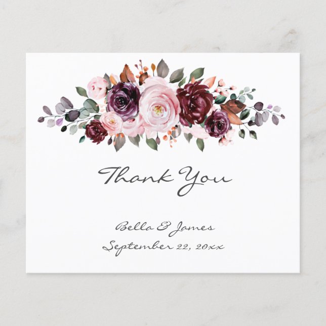 Carte de remerciements Mariage floral d'aquarelle  (Devant)
