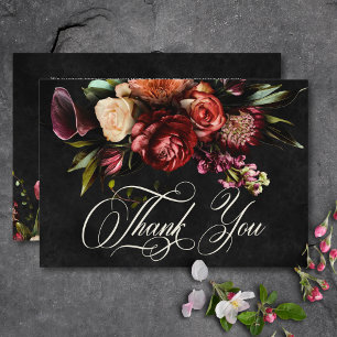 Carte De Remerciements Mariage floral d'automne élégant foncé