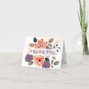 Carte De Remerciements Mariage floral d'automne violet et orange
