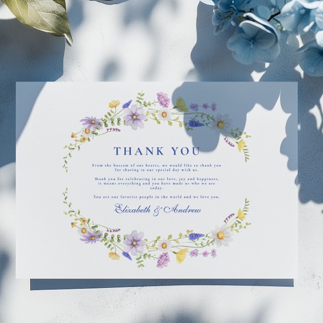 Carte De Remerciements Mariage floral de crête bleue Dusty (Créateur téléchargé)