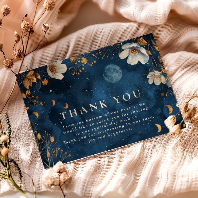 Carte De Remerciements Mariage Floral de Minuit Céleste (Créateur téléchargé)