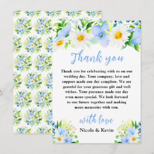 Carte De Remerciements Mariage floral de Myosotis et de Marguerites