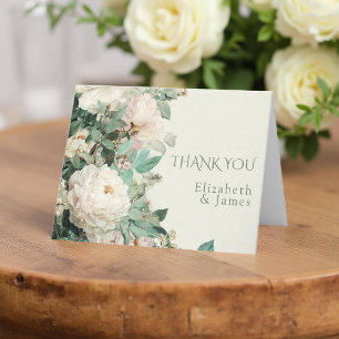 Carte De Remerciements Mariage Floral de Roses et Pivoines à l'Aquarelle