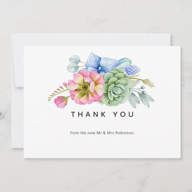 Carte De Remerciements Mariage Floral de Succulentes à la Mode (Devant)