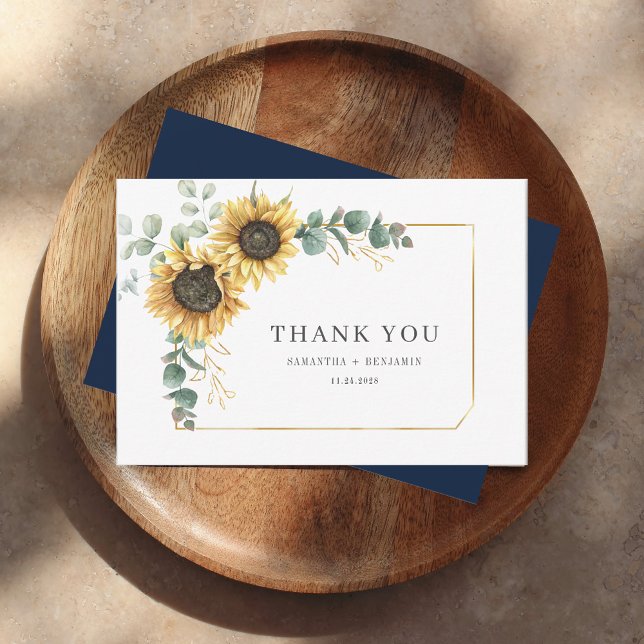 Carte De Remerciements Mariage floral de tournesol Eucalyptus (Floral Sunflower Greenery Wedding Thank You Card)