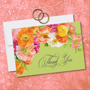 Carte De Remerciements Mariage Floral d'Été Vibrant Lime Orange Rose