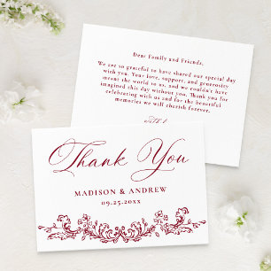 Carte De Remerciements Mariage Floral Élégant Bourguignon Victorien