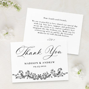 Carte De Remerciements Mariage Floral Élégant de Style Victorien Noir