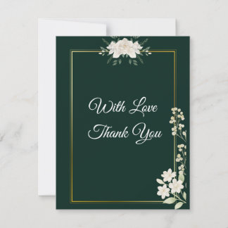 Carte De Remerciements Mariage Floral Élégant Émeraude Vert et Or Than
