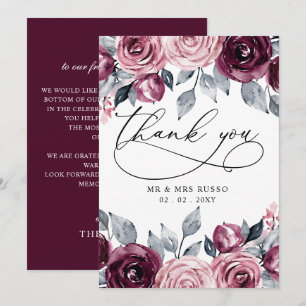 Carte De Remerciements Mariage Floral Élégant Moderne Botanique Bordeaux