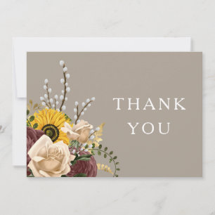 Carte De Remerciements Mariage Floral Élégant Taupe