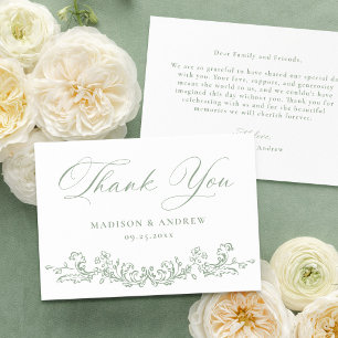 Carte De Remerciements Mariage Floral Élégant Vert Sauge Victorien