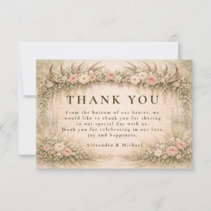 Carte De Remerciements Mariage Floral en Forêt avec Bois de Cerf