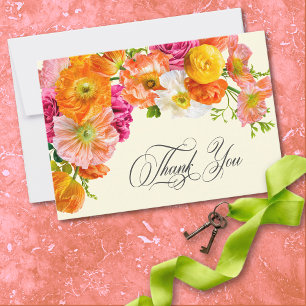 Carte De Remerciements Mariage Floral Été Vibrant Jaune Orange Rose