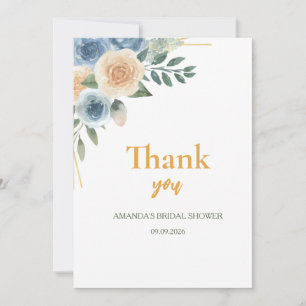 Carte De Remerciements Mariage floral eucalyptus rose or rose