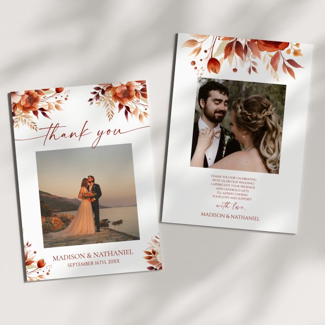 Carte De Remerciements Mariage Floral Fleur Brun Bordeaux Rouillé (Créateur téléchargé)