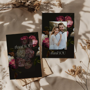 Carte De Remerciements Mariage Floral Foncé Humeur Chic Noir Bourgogne