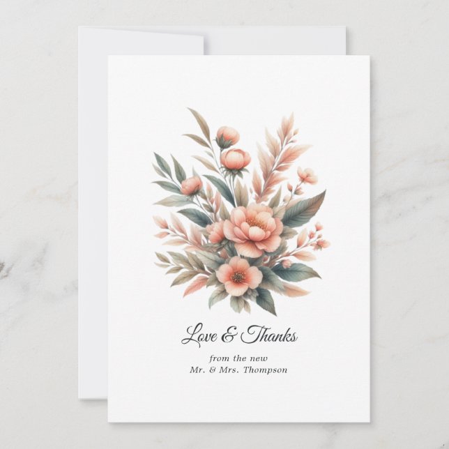 Carte De Remerciements Mariage Floral Fuzz pêche (Devant)