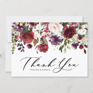 Carte De Remerciements Mariage floral garland aquarelle rouge et violet