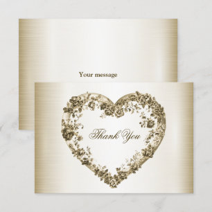 Carte De Remerciements Mariage Floral Golden Ornate Heart Frame Élégant