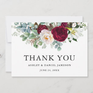 Carte De Remerciements Mariage Floral Greenery Bourguignon Aquarelle B