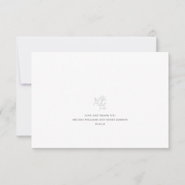 Carte De Remerciements Mariage floral gris et blanc simple (Devant)