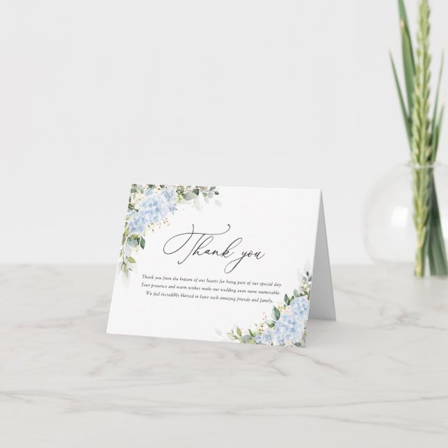 Carte De Remerciements Mariage Floral Hydrangea Bleue (Devant)