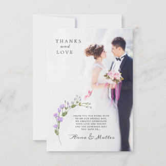 Carte De Remerciements Mariage floral lilas minimaliste