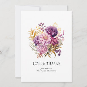 Carte De Remerciements Mariage floral Mauve et Gold