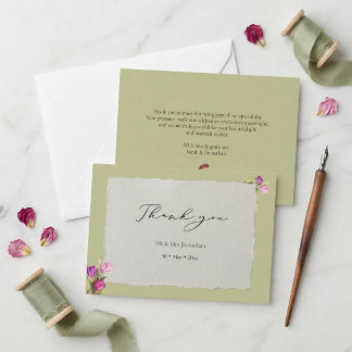 Carte De Remerciements Mariage Floral Minimaliste et Chic Vert Sauge