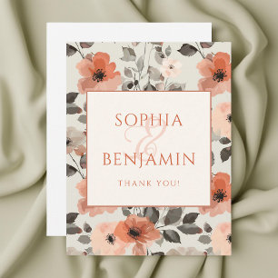 Carte De Remerciements Mariage floral moderne Peach