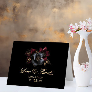 Carte De Remerciements Mariage floral noir de Bourgogne gris