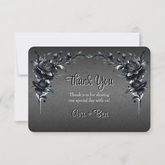 Carte De Remerciements Mariage floral noir gothique (Devant)