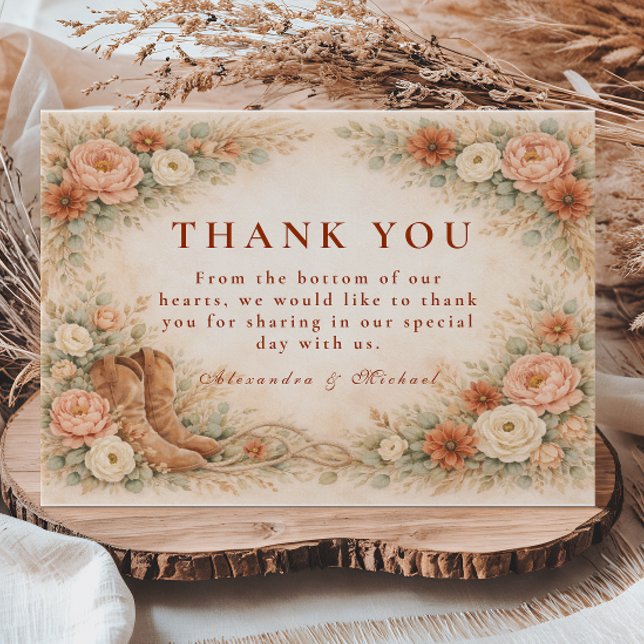 Carte De Remerciements Mariage Floral Occidental Rustique (Créateur téléchargé)