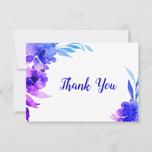 Carte De Remerciements Mariage Floral Ombre bleu violet (Devant)
