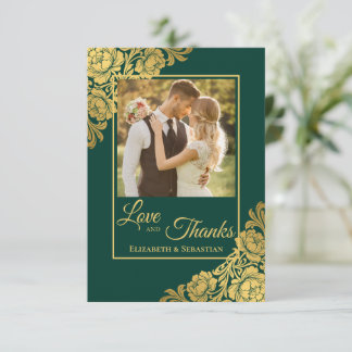 Carte De Remerciements Mariage Floral Or Élégant