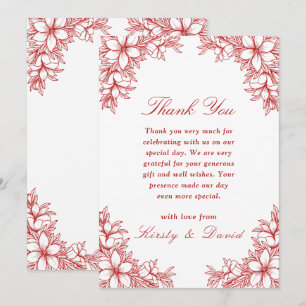 Carte De Remerciements Mariage Floral Orné Rouge