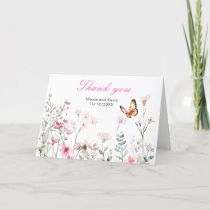 Carte De Remerciements Mariage floral papillon rose profond de printemps