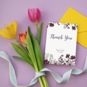 Carte de remerciements Mariage floral pourpre