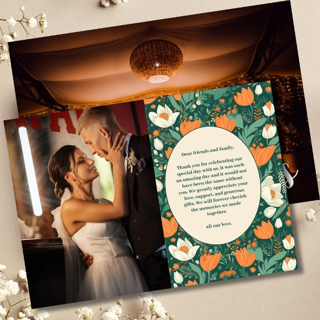 Carte De Remerciements Mariage Floral Rétro Boho Photo (Créateur téléchargé)