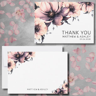 Carte De Remerciements Mariage Floral Rose Bohème Moderne Élégant