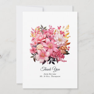 Carte De Remerciements Mariage floral rose et or
