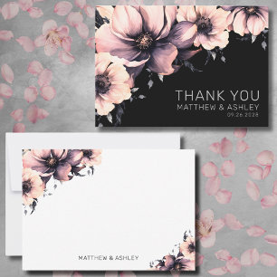 Carte De Remerciements Mariage Floral Rose Noir Moderne