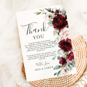 Carte De Remerciements Mariage Floral Rose Pâle Bourguignon Chic Rustique