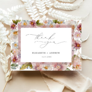 Carte De Remerciements Mariage Floral Rose Pâle Élégant