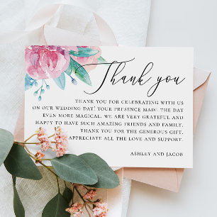 Carte De Remerciements Mariage floral rose poudré élégant aquarelle