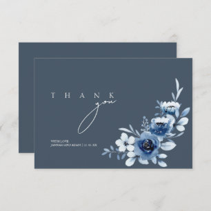 Carte De Remerciements Mariage Floral Rose Royal Bleu simple